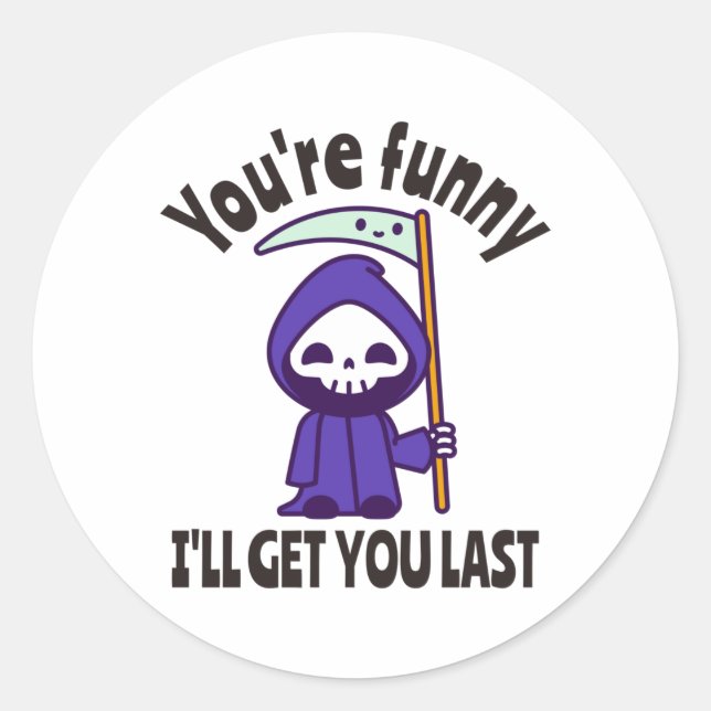 Funny Grim Reaper Skeleton Halloween Costume Classic Round Sticker (Front)