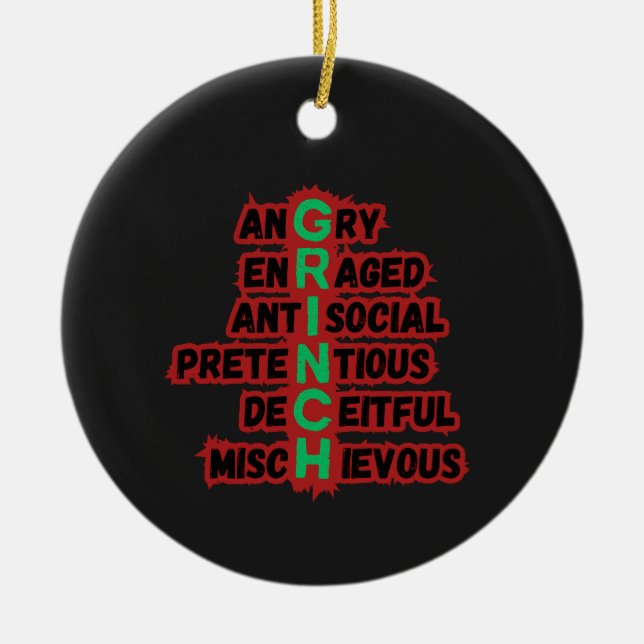 Funny Grinch Acrostic for True Holiday Movie Fans Ceramic Ornament (Front)