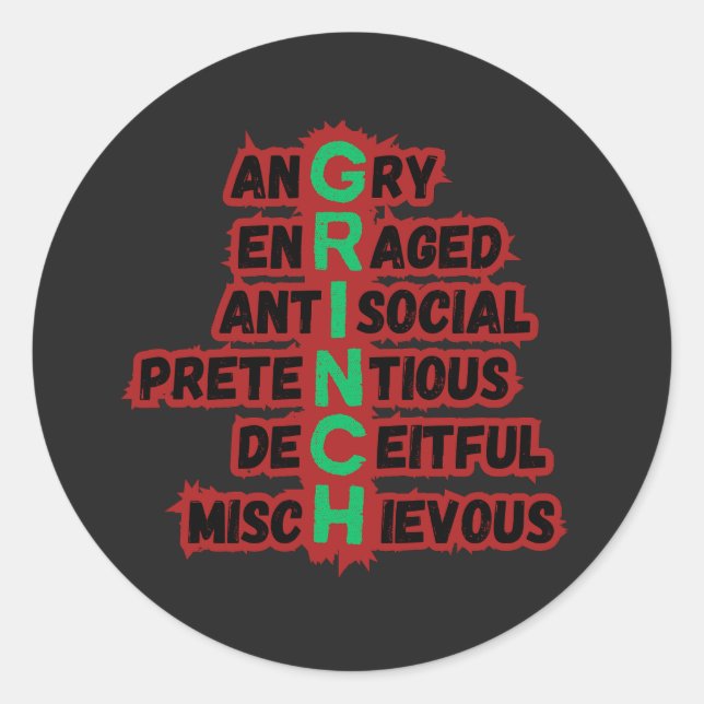 Funny Grinch Acrostic for True Holiday Movie Fans Classic Round Sticker (Front)