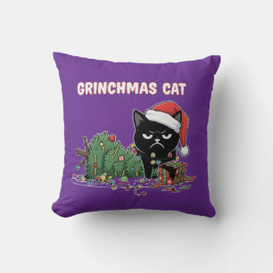 Funny Grinchmas Cat Grumpy Black Cat Christmas Cushion