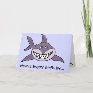 Funny Grinning Grey Shark Cartoon Card