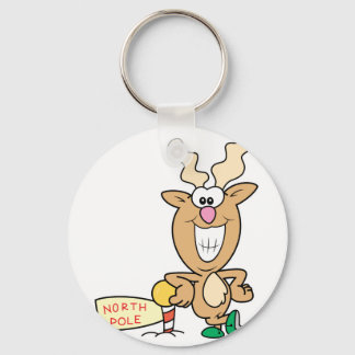Funny Grinning Reindeer at North Pole Key Ring
