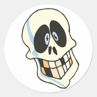 funny grinning skeleton skull classic round sticker