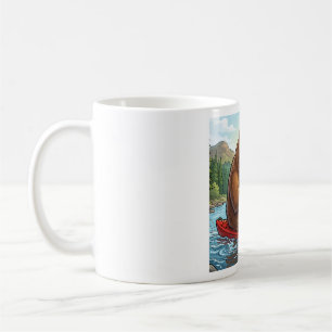 Funny Grizzly Bear in Kayak Cartoon Coffee Mug