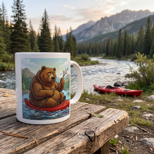 Funny Grizzly Bear in Kayak Cartoon Coffee Mug