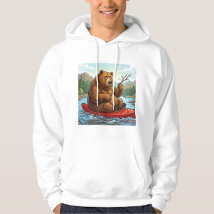 Funny Grizzly Bear in Kayak Cartoon Hoodie