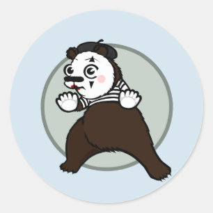FUNNY GRIZZLY BEAR MIME ROUND STICKERS