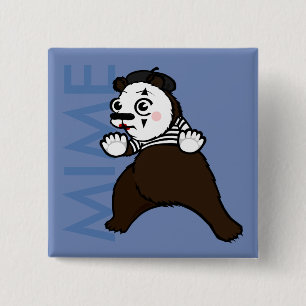 FUNNY GRIZZLY BEAR MIME SQUARE PIN BACK BUTTON