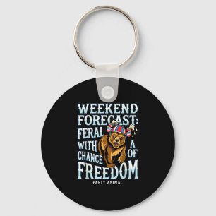 Funny grizzly bear patriotic summer freedom retro  key ring