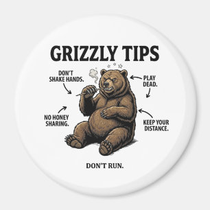 Funny Grizzly Bear Survival Tips Outdoor Humor Magnet
