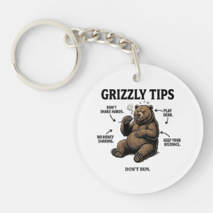 Funny Grizzly Bear Survival Tips Outdoor Humour Key Ring