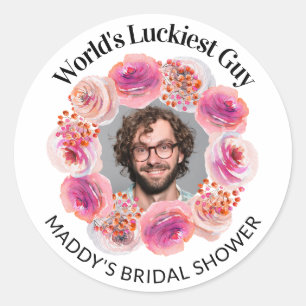 Funny Groom's Face Bachelorette Bright Floral Classic Round Sticker