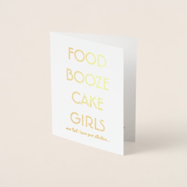 Funny Groomsman or Best Man  FOOD BOOZE CAKE GIRLS Foil Card (Front)