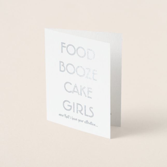Funny Groomsman or Best Man  FOOD BOOZE CAKE GIRLS Foil Card (Front)