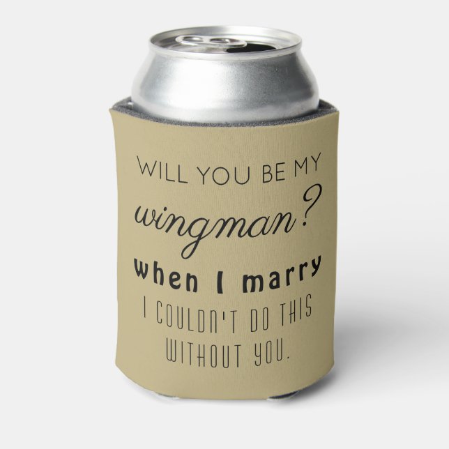 Funny Groomsman Wedding Proposal Elegant Sand Ecru Can Cooler (Can Back)