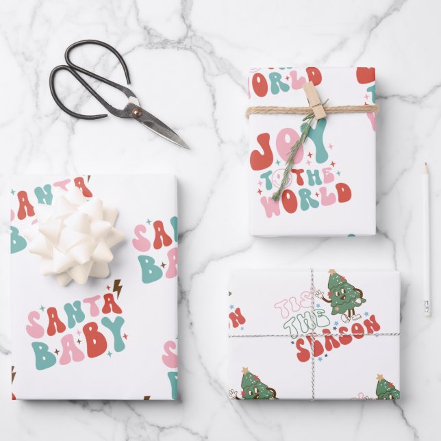 Funny Groovy 1970s Christmas Wrapping Paper Sheet (Front)