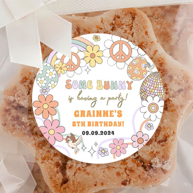  Funny Groovy Easter Birthday Party Classic Round Sticker (Creator Uploaded)