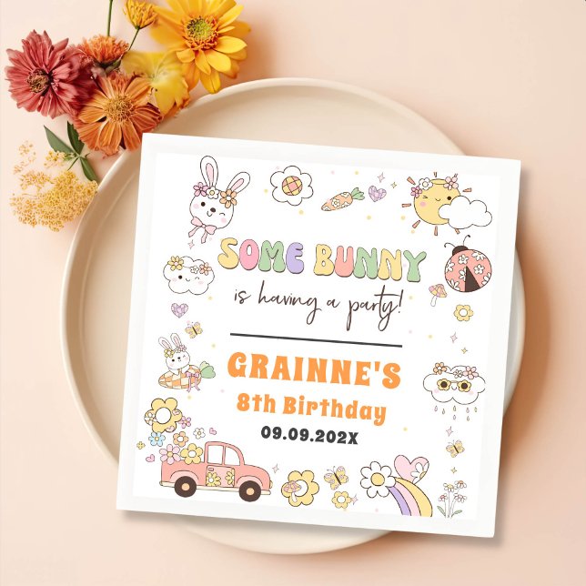 Funny Groovy Easter Birthday Party Napkin (Creator Uploaded)