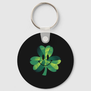 Funny Groovy Shamrock Smile Face St Patricks Day Key Ring