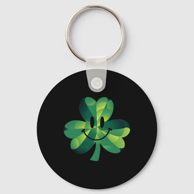 Funny Groovy Shamrock Smile Face St Patricks Day  Key Ring (Front)