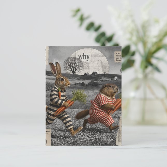 Funny Groundhog and Rabbit Carrot Heist Postcard (Standing Front)