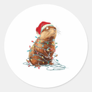 Funny Groundhog Christmas Graphics Animal Lights L Classic Round Sticker