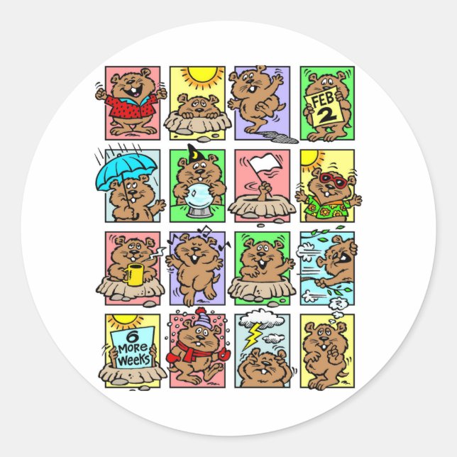 Funny Groundhog Day Cartoons Classic Round Sticker (Front)