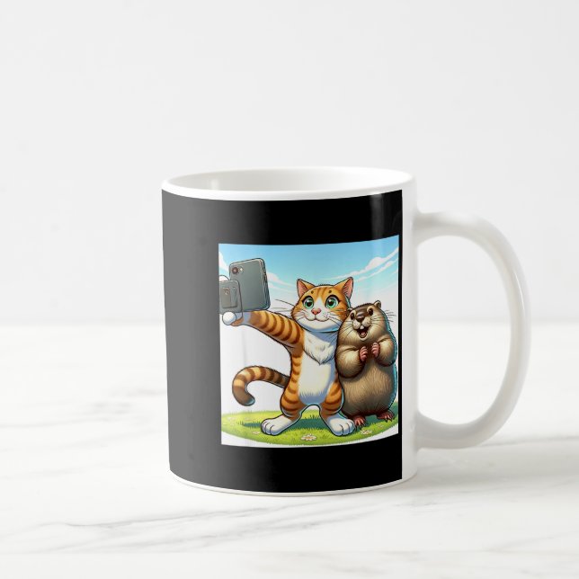 Funny Groundhog Day Cat Taking Selfie With Groundh Coffee Mug (Right)