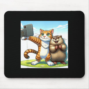 Funny Groundhog Day Cat Taking Selfie With Groundh Mouse Pad