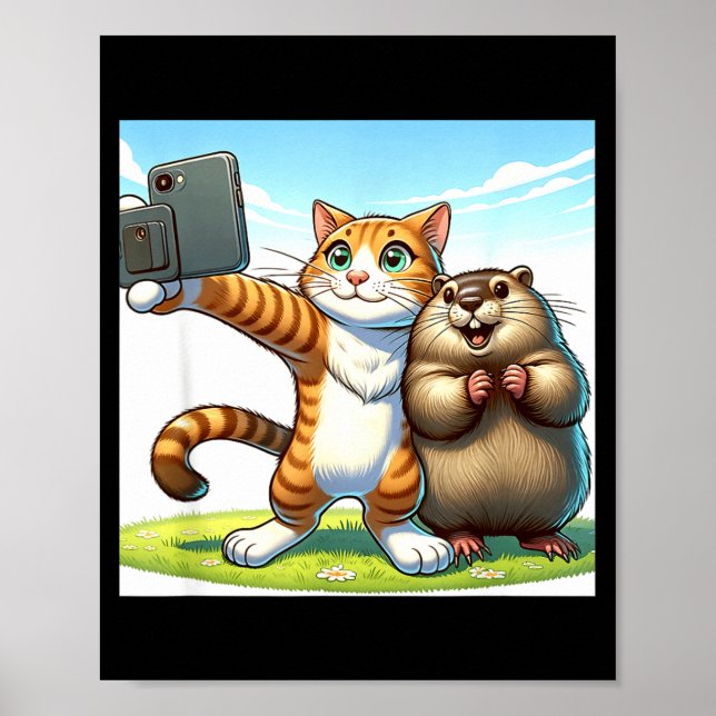 Funny Groundhog Day Cat Taking Selfie With Groundh Poster (Front)
