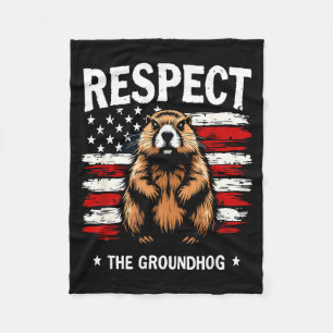 Funny Groundhog Day, Respect The Groundhog Usa Vin Fleece Blanket