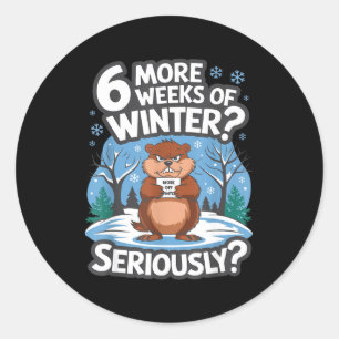 Funny Groundhog Day Winter 6 More Weeks Seriously Classic Round Sticker