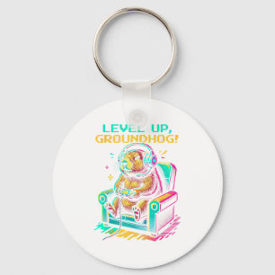 Funny Groundhog Gamer Graphic Men Boys Teens Video Key Ring