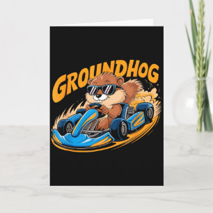 Funny Groundhog Go-kart Racing Happy Groundhog Day Card