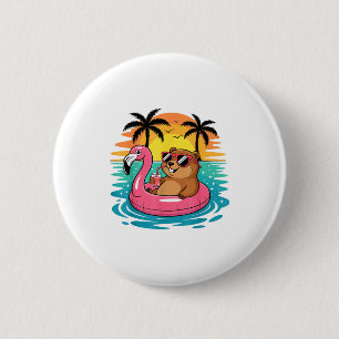 Funny Groundhog Hawaiian Flamingo Float Beach Summ 6 Cm Round Badge