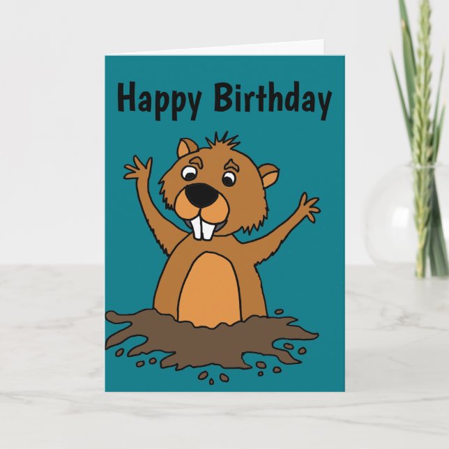 Funny Groundhog in Hole Cartoon Card (Front)