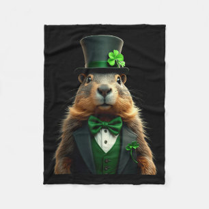 Funny Groundhog Leprechaun Ground Hog Day St Patri Fleece Blanket