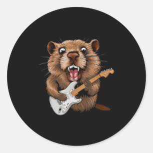 Funny Groundhog Playing Guitar Musician For Ground Classic Round Sticker