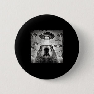 Funny Groundhog Selfie With Alien Ufos Groundhog D 6 Cm Round Badge