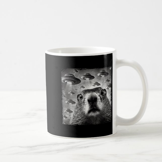 Funny Groundhog Selfie With Alien Ufos Groundhog D Coffee Mug (Right)