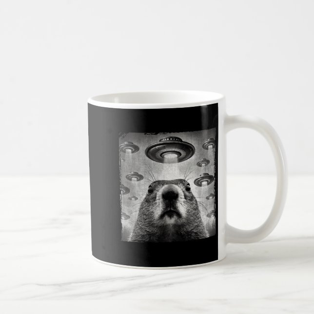 Funny Groundhog Selfie With Alien Ufos Groundhog D Coffee Mug (Right)