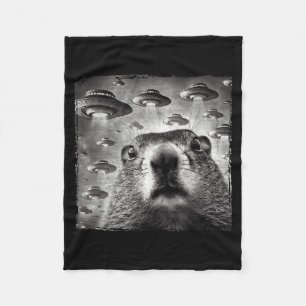 Funny Groundhog Selfie With Alien Ufos Groundhog D Fleece Blanket