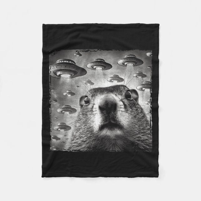 Funny Groundhog Selfie With Alien Ufos Groundhog D Fleece Blanket (Front)
