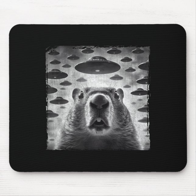 Funny Groundhog Selfie With Alien Ufos Groundhog D Mouse Pad (Front)