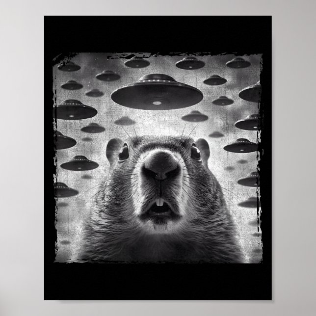 Funny Groundhog Selfie With Alien Ufos Groundhog D Poster (Front)