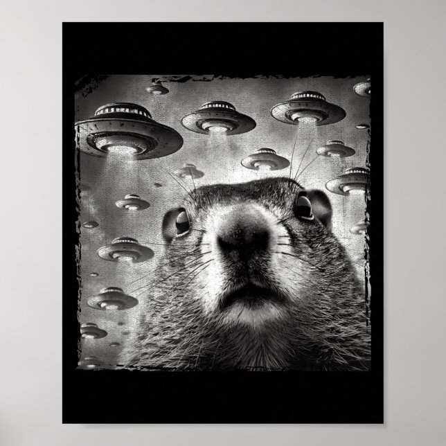 Funny Groundhog Selfie With Alien Ufos Groundhog D Poster (Front)