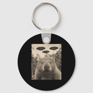 Funny Groundhog Selfie With Ufos Weird Groundhog  Key Ring