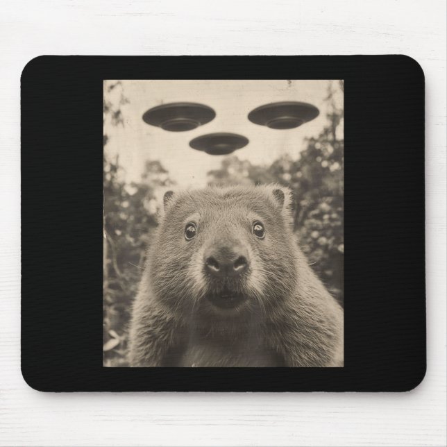 Funny Groundhog Selfie With Ufos Weird Groundhog  Mouse Pad (Front)