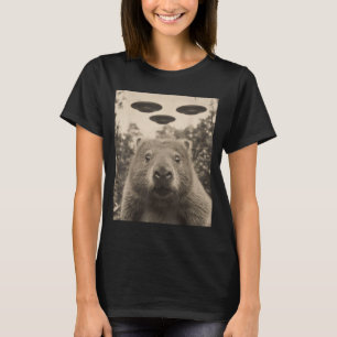 Funny Groundhog Selfie With Ufos Weird Groundhog  T-Shirt