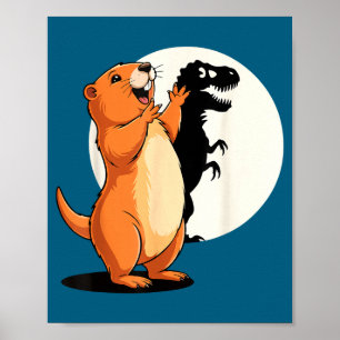 Funny Groundhog Shadow Dinosaur Puppet Happy Poster
